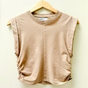 Bershka Beige Sleeveless Ruched Side Tank Top